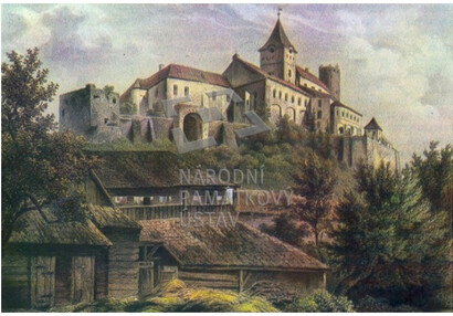 Křivoklát od jihovýchodu, první polovina 19. století